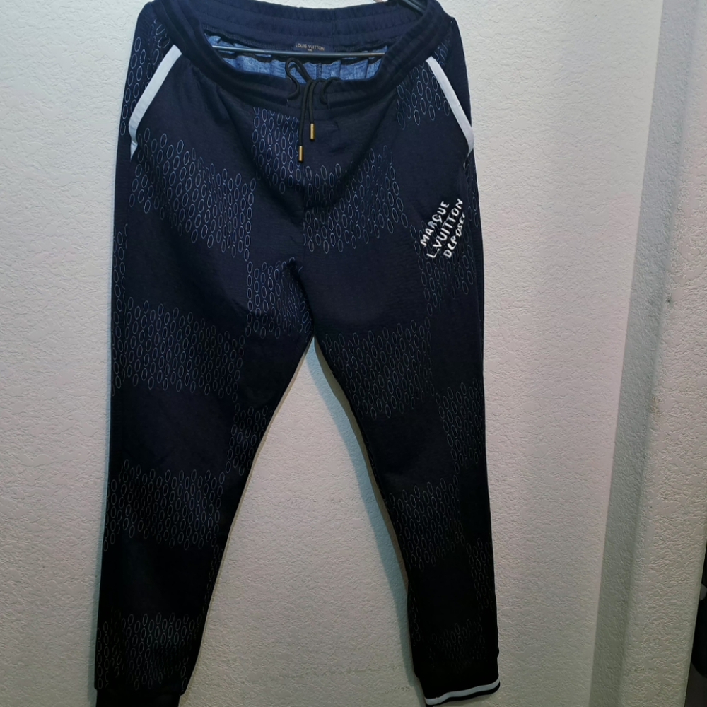 Louis Vuitton Damier Navy/White Marque L.Vuitton Déposée Signature Sweatpants XL